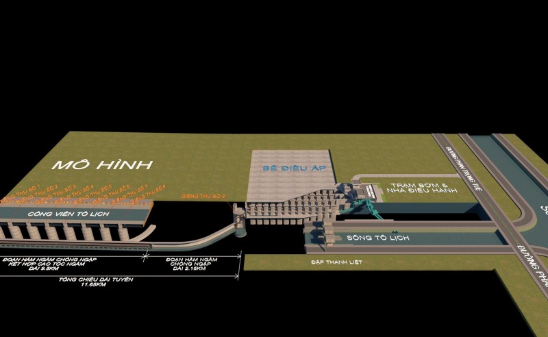 Cận cảnh mô phỏng đường hầm chống ngập kết hợp cao tốc ngầm dọc sông Tô Lịch Cận cảnh mô phỏng đường hầm chống ngập kết hợp cao tốc ngầm dọc sông Tô Lịch