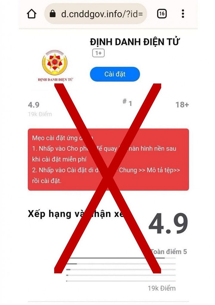 Cảnh giác thủ đoạn hướng dẫn cài đặt ứng dụng VNeID giả để chiếm đoạt tài sản
