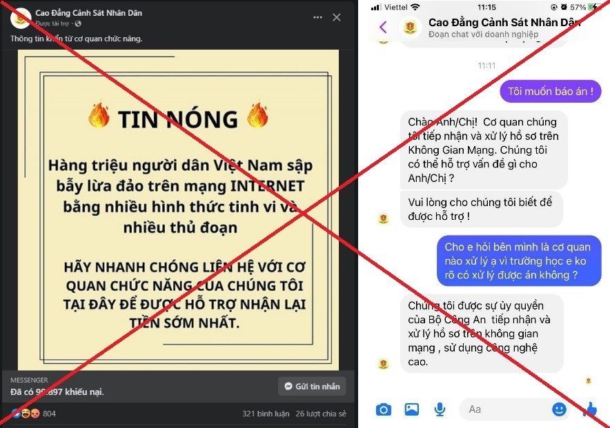 Cảnh báo trang Facebook giả mạo Cao đẳng Cảnh sát nhân dân hỗ trợ lấy lại tiền lừa đảo