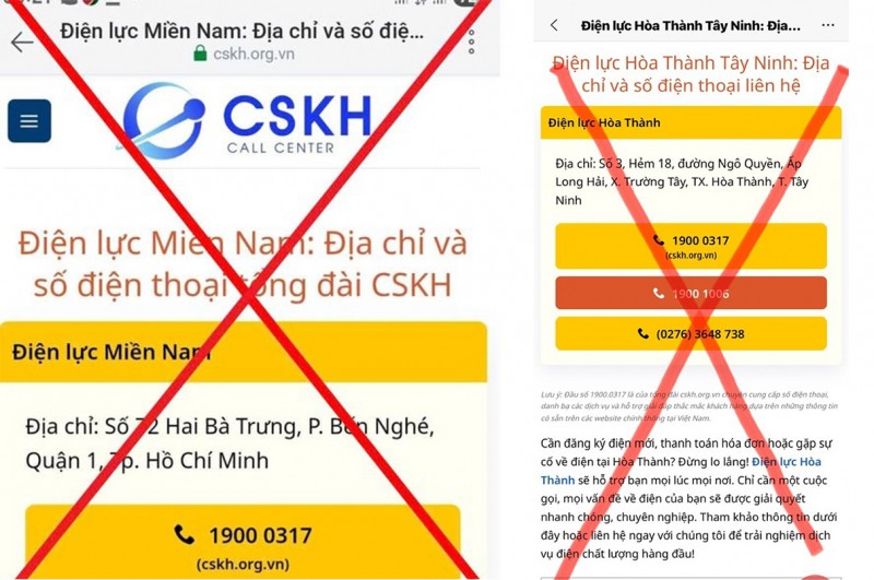 Cảnh báo về trang web giả mạo Tổng đài chăm sóc khách hàng ngành Điện