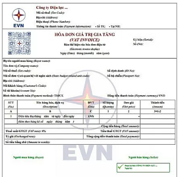EVN áp dụng mẫu hóa đơn tiền điện mới từ 1/6/2025, bổ sung mã định danh cá nhân