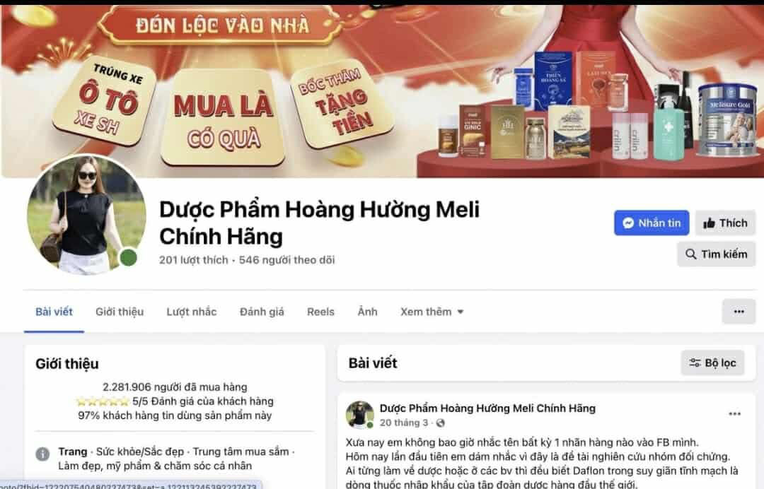 Đề nghị xử lý fanpage “Dược phẩm Hoàng Hường Meli chính hãng” vì quảng cáo sai quy định