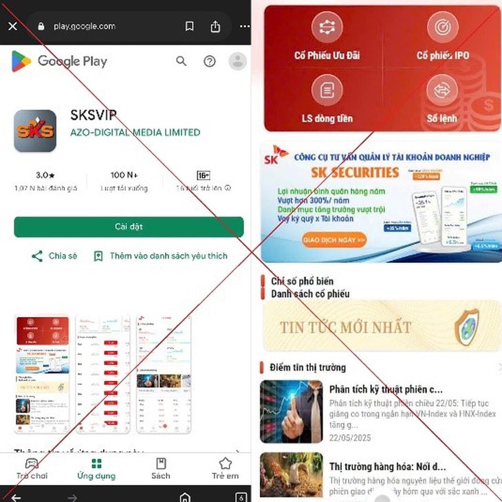 Cảnh báo lừa đảo đầu tư chứng khoán qua ứng dụng giả mạo SKSVIP