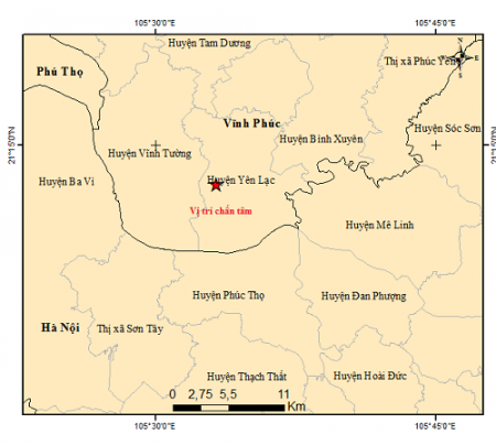 Xảy ra động đất gần nhiều huyện ngoại thành của Hà Nội